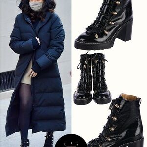 Rag & Bone Sanne Black Patent Lace-Up Block Heel Ankle Boots - Women size 38.5